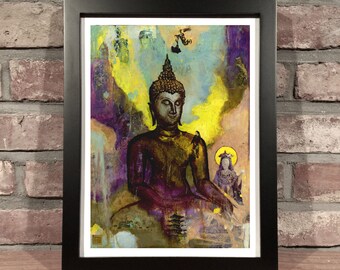 Art Print // BUDDHA VIBE - Mixed Media Painting [Collage, found media, acrylic, and oil paint]