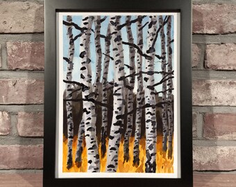 Art Print // BIRCH TREES - Watercolor and Acrylic