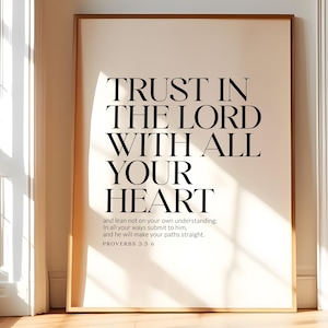 Trust in the Lord with all your heart Proverbs 3:5-6 Printable, Bible verse wall art, Christian wall art, Prayer room wall art, Baptism gift