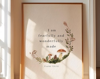 Psalm 139:14 Botanical Print, Christian Nursery Art (Digital Download)