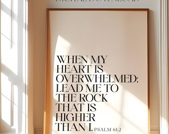 Psalm 61:2 Bible Verse Printable, Prayer Room Wall Art (Digital Download)