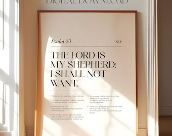 Psalm 23 The Lord is my Shepherd Printable, Bible Chapter Poster, Bible verse wall art, Modern Christian wall art, Prayer room wall print