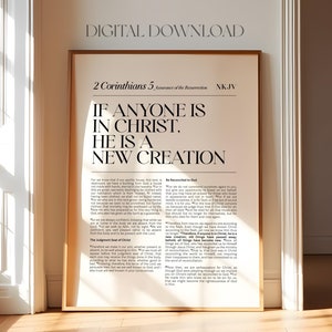2 Corinthians 5:17 Therefore if anyone is in Christ he is a new creation Printable, Bible Chapter Poster, Bible verse wall art, Baptism gift