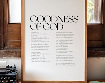 Letra impresa de "La Bondad de Dios", canción cristiana, versículo bíblico (descarga digital)