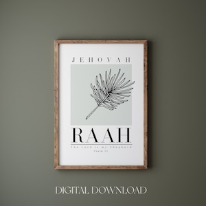 Jehovah Raah printable, Psalm 23, The Lord is my Shepherd, Minimalist bible verse wall art print, Modern Christian home wall art deco