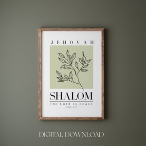 Shalom wall art printable, Judges 6:24, Minimalist bible verse wall art print, Modern Christian home wall art deco, The Lord is peace