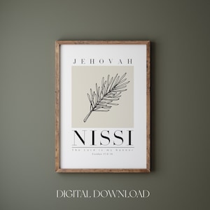 Jehovah Nissi printable, Exodus 17:8-16, Minimalist bible verse wall art print, Modern Christian home wall art deco, The Lord is my banner