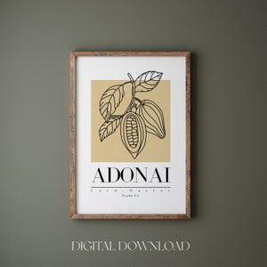Adonai Hebrew Names of God downloadable, Psalm 8:1 digital print, Christian wall art printable, Minimalist bible verse wall art, Lord Master