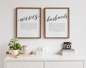 Set of 2 Ephesians 5:22-28 downloadable Bible wall art, Wives Husbands scripture wall print, Christian Wedding gift for couple home decor