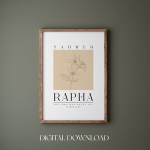 Yahweh Rapha Printable, Exodus 15:26, Boho Christian wall art, bible verse wall art, Hebrew name of God, Wildflower bible wall art, Healing