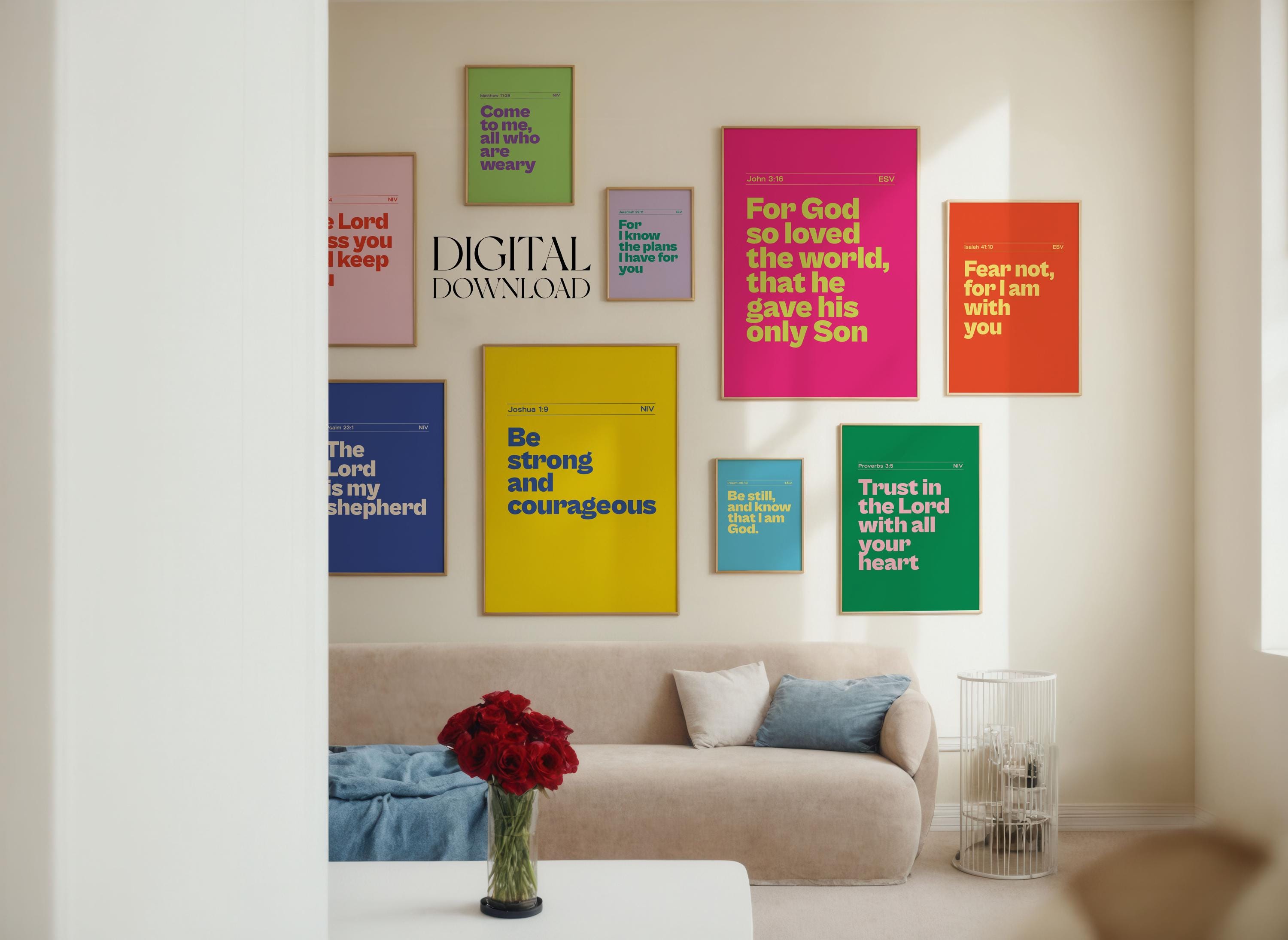 Christian Wall Art Printable Set of 10 | Retro Typography Bible Verse ...
