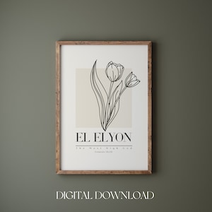 Jehovah El Elyon Printable, Genesis 14:20, The most high God, Hebrew name of God, Boho Wildflower Christian wall art, bible verse wall art