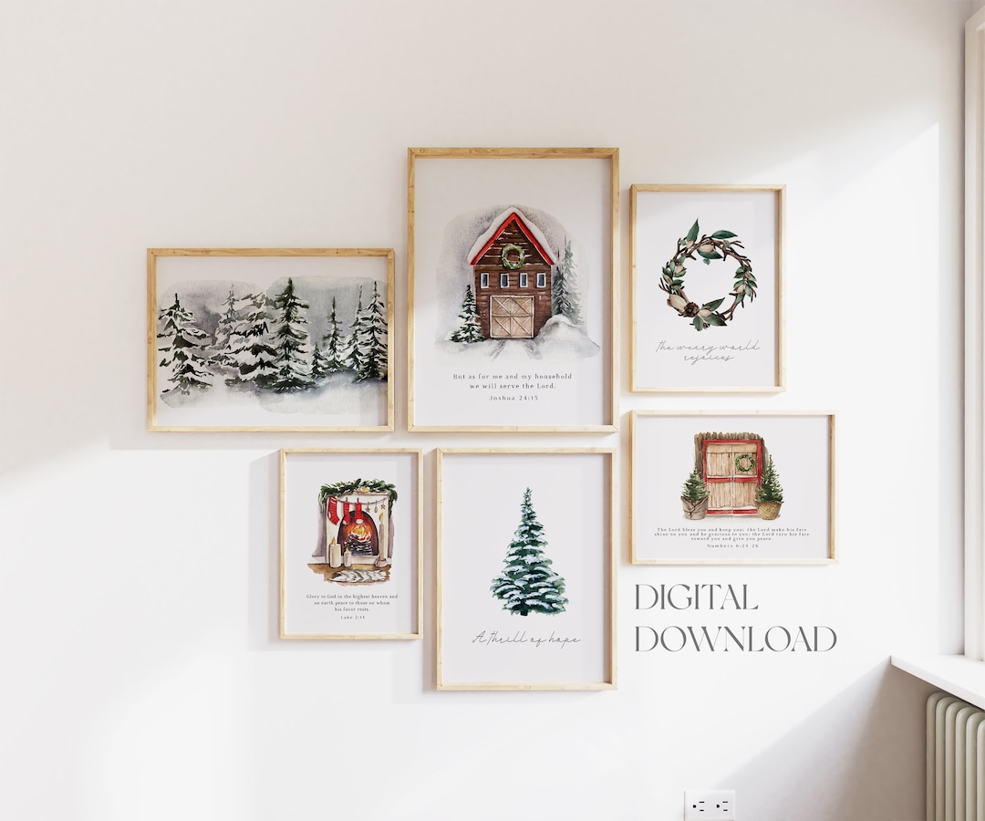 Christmas Wall Bundle Set of 6 Printable, Christmas Home Wall Art Deco