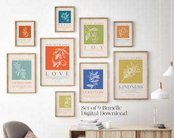 Fruit of the Spirit Printable Set (9 Prints) | Galatians 5:22-23 Bible Verse Wall Art | Christian Classroom Decor | Sunday School Wall Art