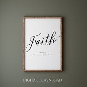 Romans 10:17 Faith comes from hearing downloadable poster, Christian wall art printable, Christian Nursery, baptism bible verse wall print
