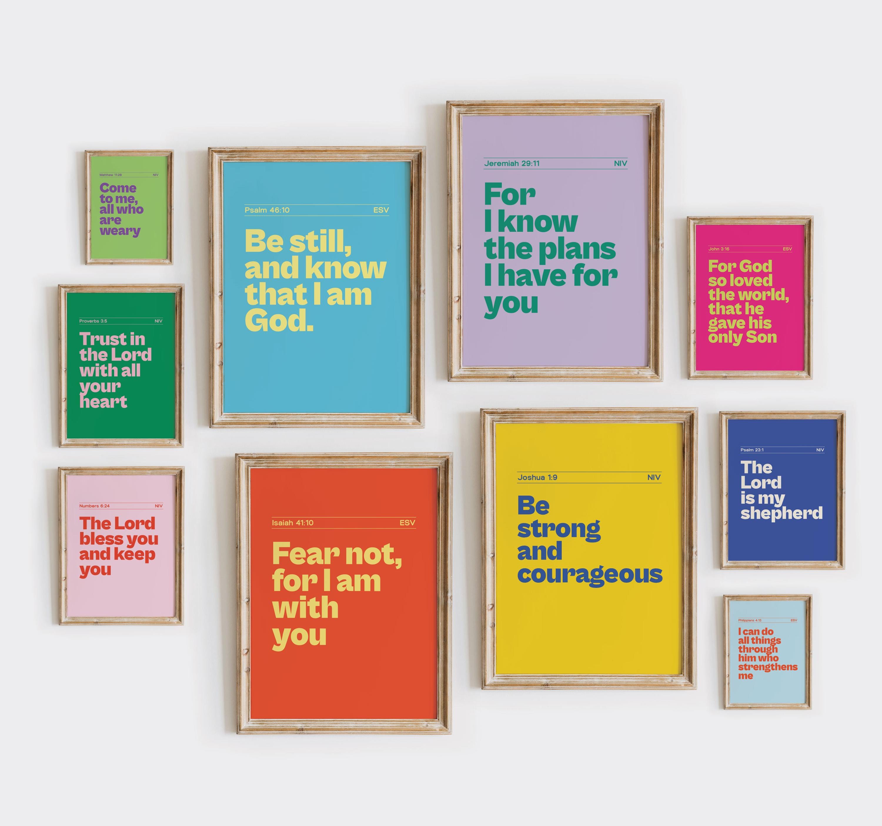 Christian Wall Art Printable Set of 10 | Retro Typography Bible Verse ...