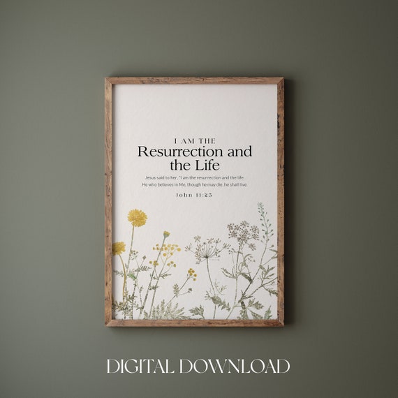 John 11:25 Bible Verse Wildflower Art Print (Digital Download)