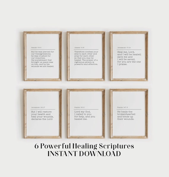 6 Prints Healing Scripture | Bible Verses for Healing Wall Art | Christian Prayer Room Decor | Healing Bible Verse Printable | Faith Poster