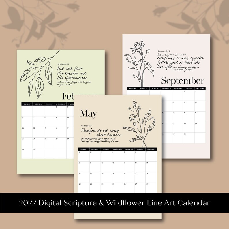 2022 Calendar Printable Scripture Bible Verse Wall Calendar Etsy