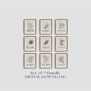 Hebrew Names of God Wall Art Set of 9 – Christian Bible Verse Decor ...