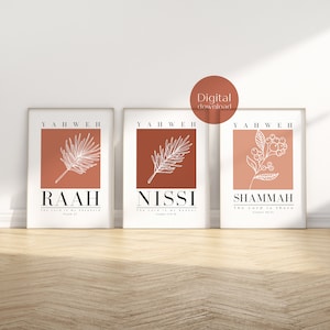 Set of 3 Yahweh Hebrew Names of God downloadable, Yahweh Nissi Raah Shammah printable wall art, Christian wall art, Scripture wall print