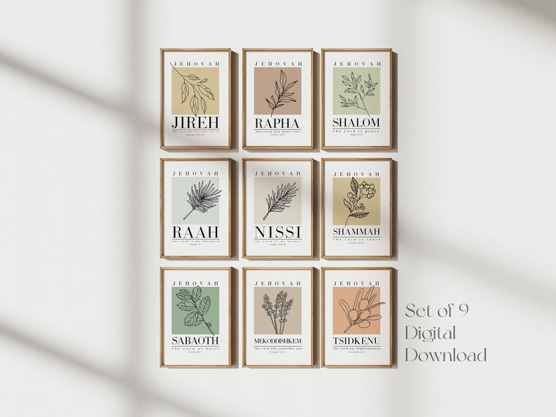 Hebrew Names of God Art Prints: Christian Wall Decor (set of 9 ...