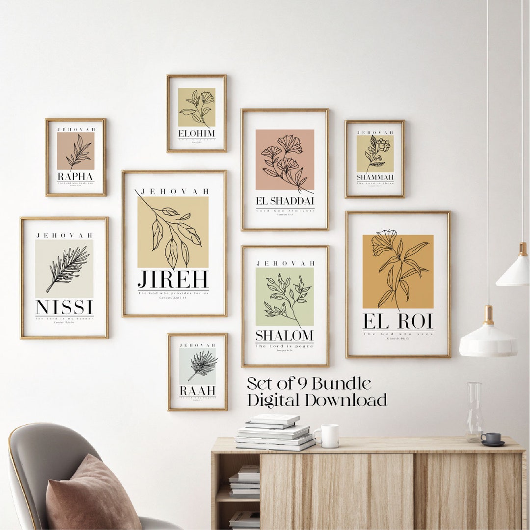 Set of 9 Hebrew Names of God Art Prints – Christian Scripture Wall Art ...