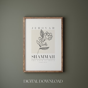 Jehovah Shammah wall art printable, Ezekiel 48:35, Hebrew names of God, Bible verse wall art, Christian wall art, The Lord is there