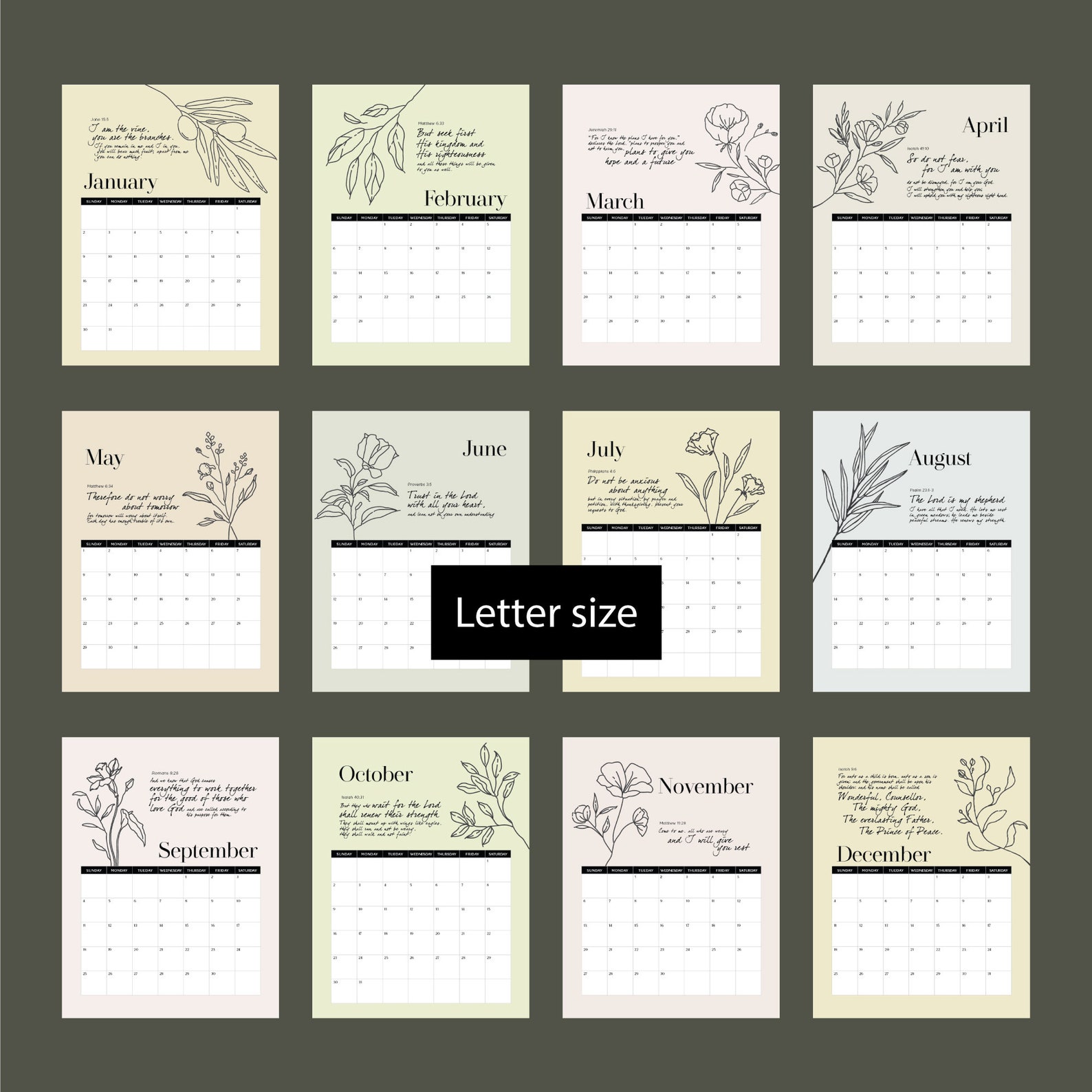 2022 Calendar Printable Scripture Bible Verse Wall Calendar Etsy