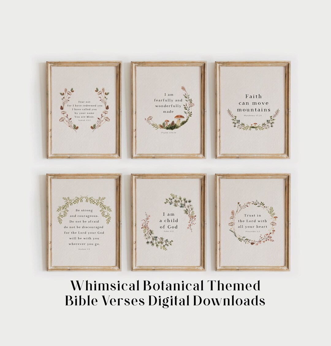 Vintage Botanical Bible Verse Print Set: Christian Wall Art (digital ...