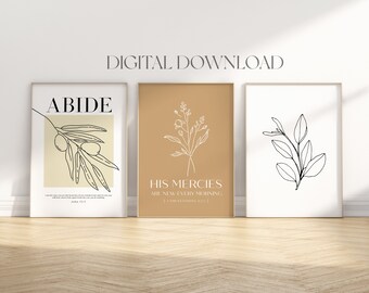 Botanical Christian Wall Art Set: Boho Wildflower Prints (Digital Download)