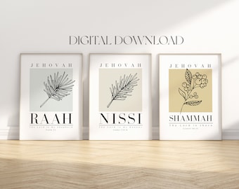 Christian Wall Art Prints: Jehovah Shammah, Nissi, Raah (Digital Download)