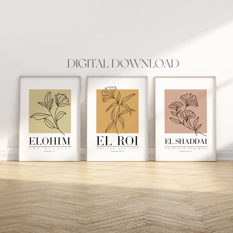 Set of 9 Hebrew Names of God Art Prints – Christian Scripture Wall Art ...