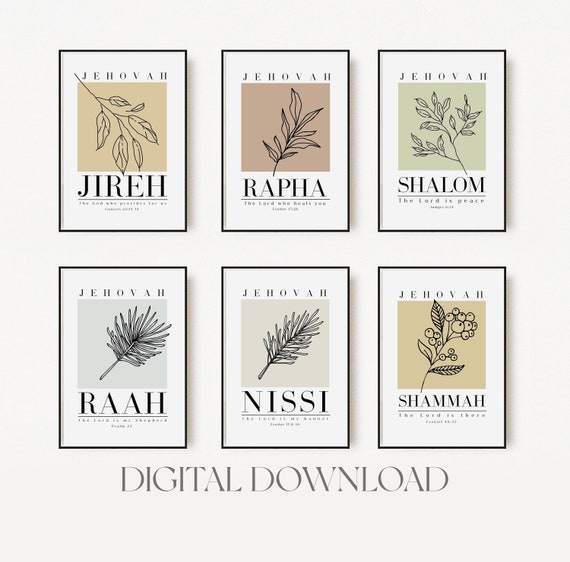 Jehovah Names Print Set, Minimalist Christian Wall Art (Digital Download)