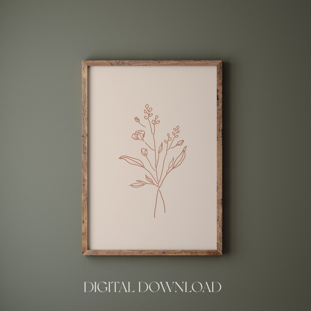 Boho Wildflower Line Art Print: Minimalist Floral Wall Decor (digital ...