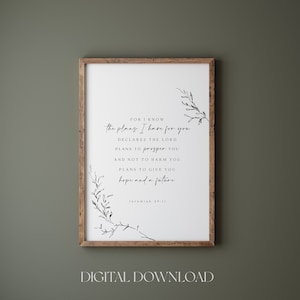 Jeremiah 29:11 For I know the plans I have for you downloadable poster, Minimalist bible verse wall art print, Christian wall art printable