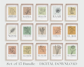 Hebrew Names of God Set of 15 bundle downloadable, Jehovah Jireh Rapha Shalom Mekoddishkem Tsidkenu Sabaoth El Roi Elyon El Shaddai El Olam