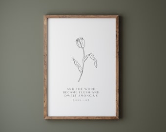 John 1:14 Wildflower Bible Verse Printable, Christian Wall Art (Digital Download)