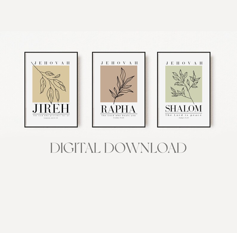 Set of 9 Hebrew Names of God Art Prints – Christian Scripture Wall Art ...