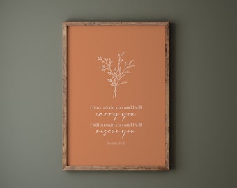 Isaiah 46:4 Bible Verse Print, Boho Christian Wall Art (Digital Download)