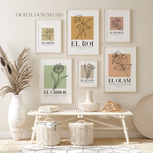Set of 6 Christian printable art, El Roi El Shaddai Elohim El Olam El Elyon El Gibbor, Hebrew Names of God Christian bundle downloadable