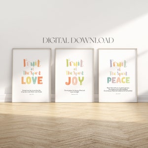 Set of 9 Fruit of the Spirit Kids Nursery room printable wall art, Galatians 5:22, Christian Kids Nursery downloadable,Church sunday school