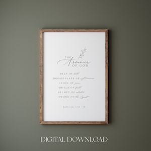 Impresión de arte mural con versículo bíblico "Armadura de Dios", Efesios 6, Impresión minimalista de arte mural bíblico, Decoración cristiana moderna para el hogar, Regalos de bautismo