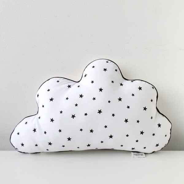 White cloud pillow with black star print