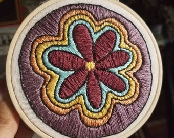 Hand Embroidered Flower Power Hoop