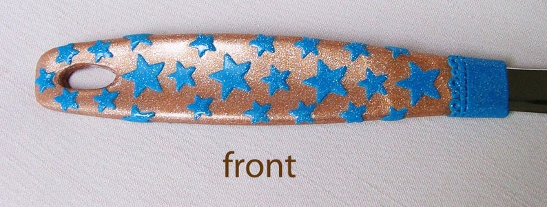 Glitter Gold and Blue Stars on Gold PiePastry Server Gift for Bakers Pizza Server Polymer Clay Decorated Utensil Cake Server