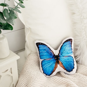 Morpho Butterfly Pillow, Luxurious Soft Velvet Throw Pillow, 100% Polyester Fabric, Designer Throw Pillow, Luxury Pillow Collection, Soft, Washable, Durable, Polyester Hypoallergenic Fiberfil, Made in USA