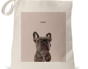 Personalized Pet Photo Tote Bag: Linen Canvas, Custom Dog Portrait, Mother's Day Gift, Easter Basket Gift