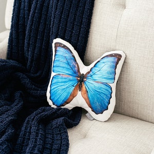 Morpho Butterfly Pillow, College Student Gift , Housewarming Gift, Teen Room, Nature Photography, Easter gift, Mother's Day Gift image 2