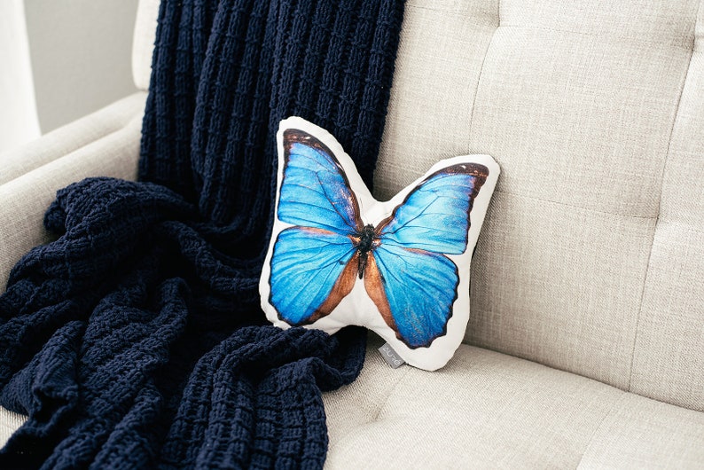 Morpho Butterfly Pillow, College Student Gift , Housewarming Gift, Teen Room, Nature Photography, Easter gift, Mother's Day Gift image 2